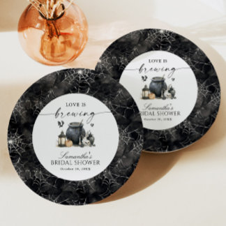 Plato De Papel Ducha de Novia de Halloween Love Is Brewing