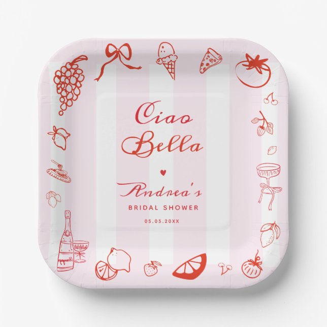 Plato De Papel Ducha de novia de limón de ciao bella de mano ital (Anverso)