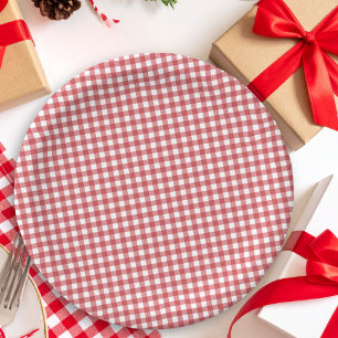 Plato De Papel Ducha de novia de Navidad con gingham rojo