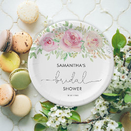 Plato De Papel Ducha de novia de rosas elegantes
