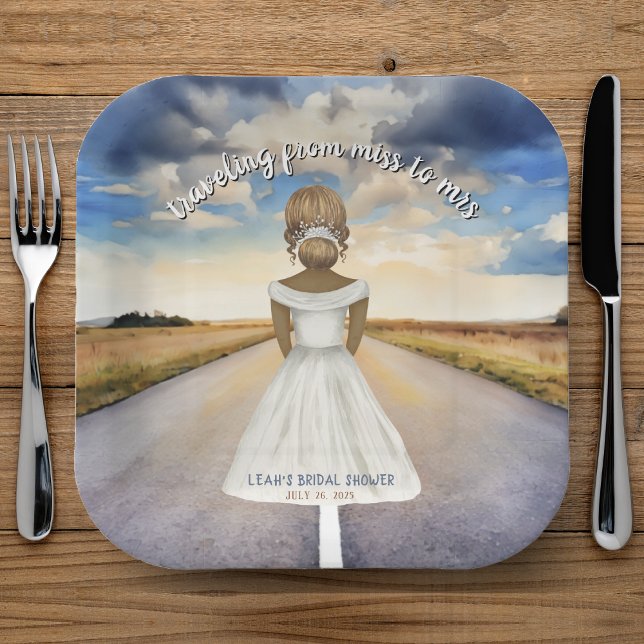Plato De Papel Ducha de Novia de Señorita a Señora (Traveling From Miss to Mrs Bridal Shower Paper Plates
)