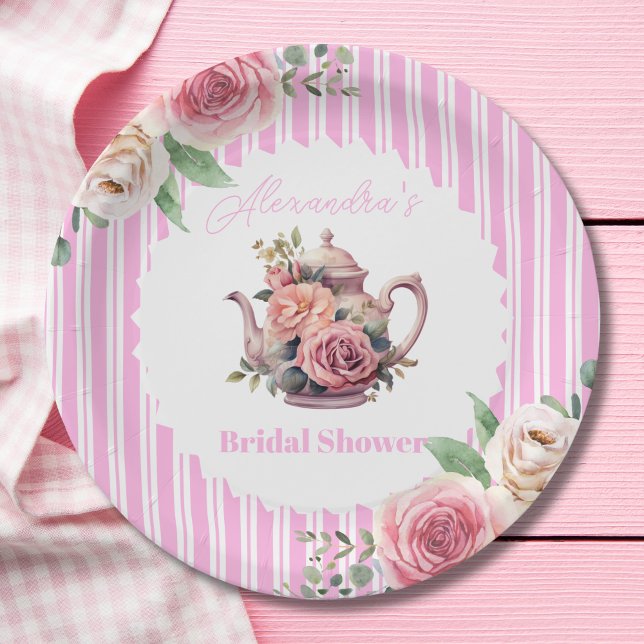 Plato De Papel Ducha de novia de té floral suave rosa (Subido por el creador)