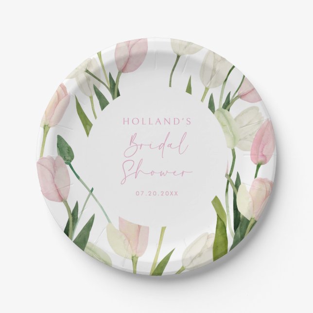 Plato De Papel Ducha de Novia de Tulipán Rosa Suave (Anverso)