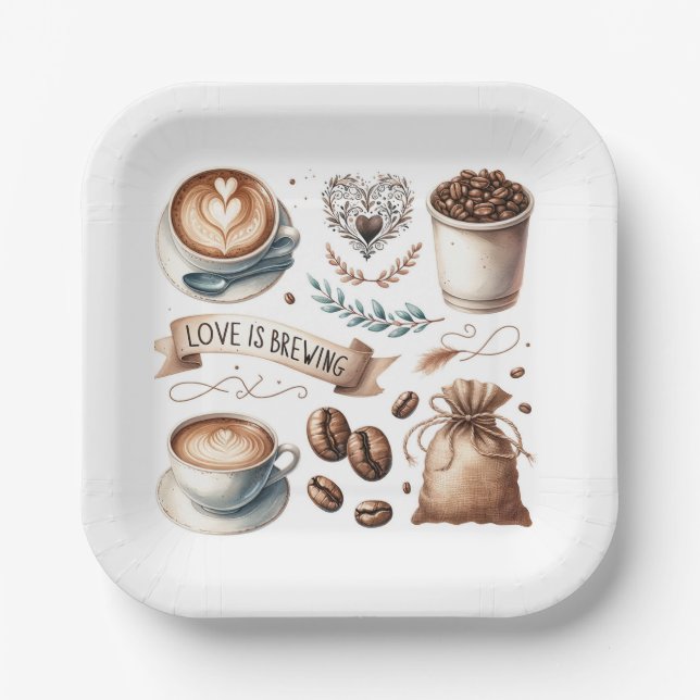 Plato De Papel Ducha de novia desechable Placas El amor se está g (Anverso)