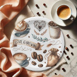 Plato De Papel Ducha de novia desechable Placas El amor se está g<br><div class="desc">Estos encantadores platos de ducha de matrimonio desechable tienen un tema ilustrado del café. Solicite pequeñas cantidades de placas de papel de boda a granel y de ducha de novia. ¿Buscando elementos coincidentes? Navega por la colección completa Love Is Brewing Coffee Bridal Shower Collection aquí: www.zazzle.com/collections/love_is_brewing_coffee_bridal_shower_theme-119790365046617117 Si no ves lo...</div>