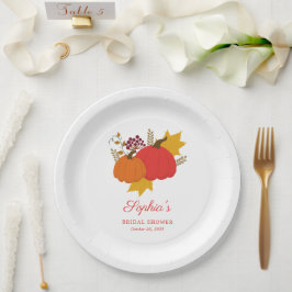 Plato De Papel Ducha de Novia Elegante con Calabaza de Otoño