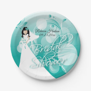 Plato De Papel Ducha de novia en azul turquesa y blanco Bonito