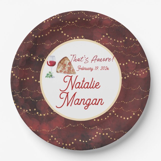 Plato De Papel Ducha de Novia Estilo Italiano Amore (Anverso)