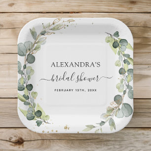 Plato De Papel Ducha de Novia Eucalipto Verde Boho Jardín
