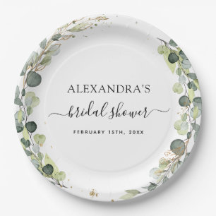 Plato De Papel Ducha de Novia Eucalipto Verde Boho Jardín