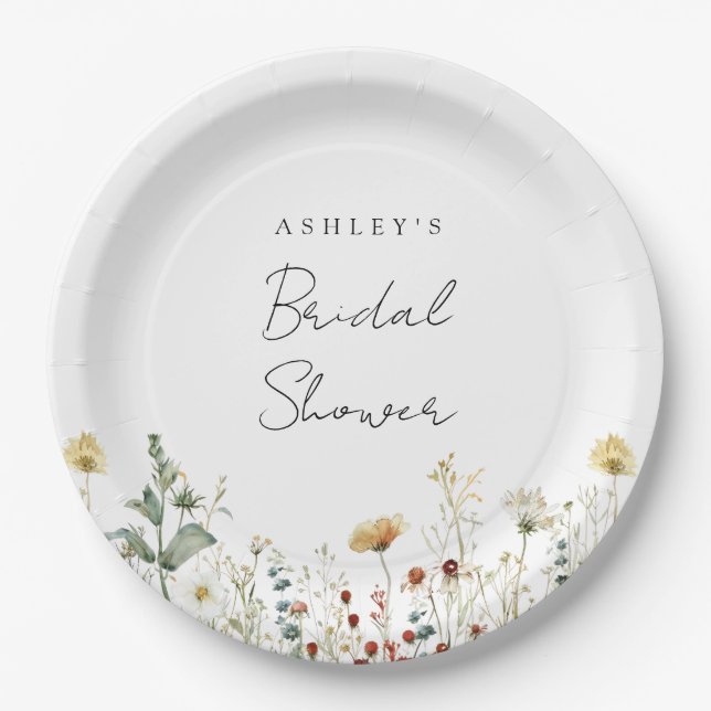 Plato De Papel Ducha de Novia Flor Silvestre (Anverso)