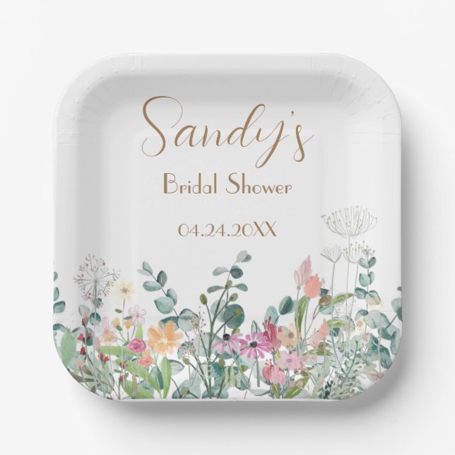 Plato De Papel Ducha de novia Flor silvestre Boho Placa de papel  (Anverso)