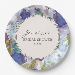 Plato De Papel Ducha de Novia Floral Acuarela Azul Polvo Lila