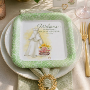 Plato De Papel Ducha de Novia Floral Amarilla