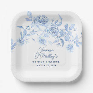 Plato De Papel Ducha de Novia Floral Azul