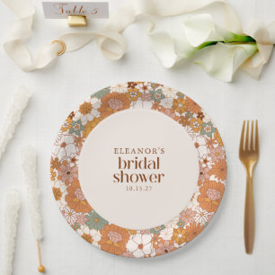 Plato De Papel Ducha de Novia Floral Boho Terracota Retro Persona