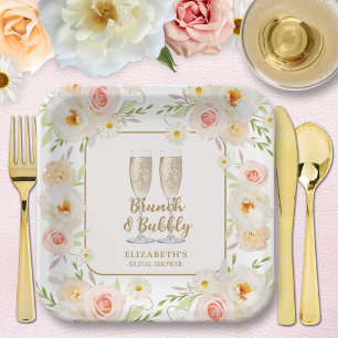 Plato De Papel Ducha de novia floral Brunch & Bubbly Garden