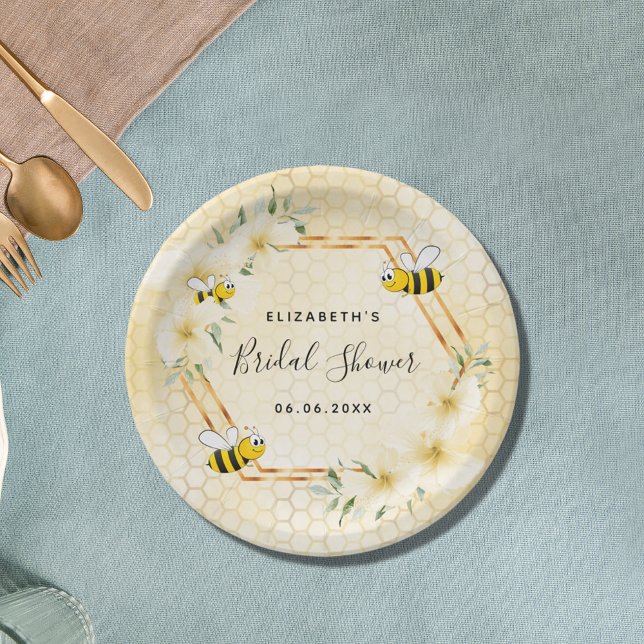 Plato De Papel Ducha de novia floral de abeja amarilla (Subido por el creador)