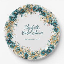 Ducha de novia floral de color dorado verde azulad