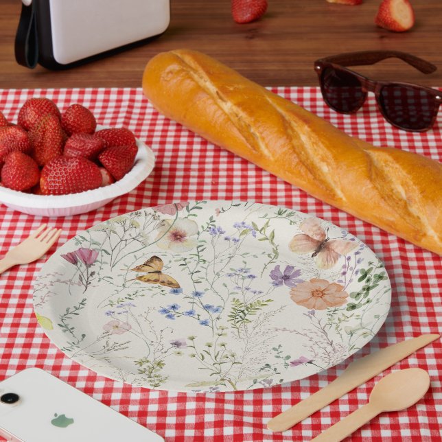 Plato De Papel Ducha de novia floral de flores silvestres presion (Picnic)