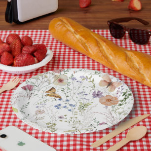 Plato De Papel Ducha de novia floral de flores silvestres presion