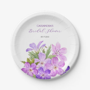 Plato De Papel Ducha de Novia Floral de Geranio Violeta Rosa