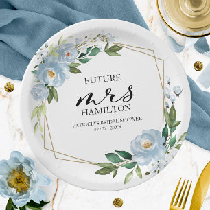 Plato De Papel Ducha de Novia Floral Geométrica Polvorienta Azul