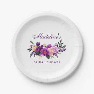 Plato De Papel Ducha de novia floral morada ultravioleta