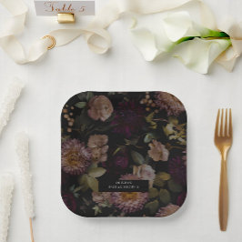 Plato De Papel Ducha de novia floral oscura y amorosa