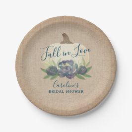 Plato De Papel Ducha de Novia Floral Otoñal Azul Calabaza Rústica