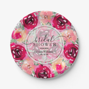 Plato De Papel Ducha de novia floral rosa