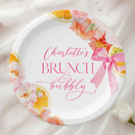 Plato De Papel Ducha de Novia Floral Rosa y Naranja