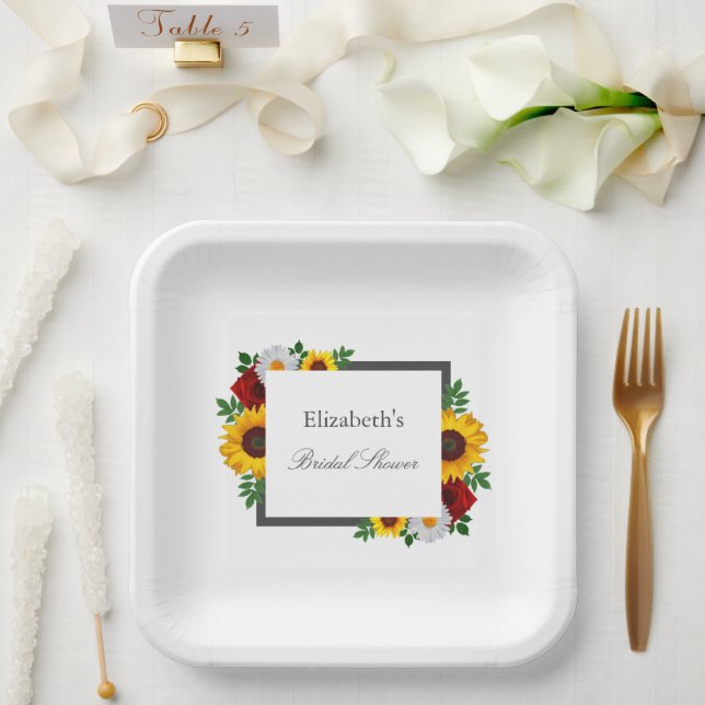Plato De Papel Ducha de Novia Floral Tradicional (Boda)