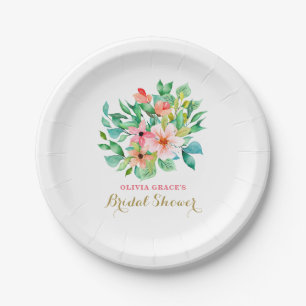 Plato De Papel ducha de novia floral tropical de playa