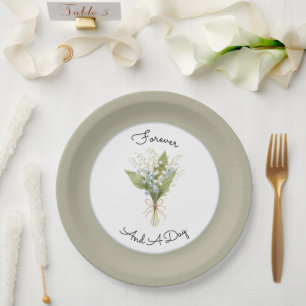 Plato De Papel Ducha de Novia Floral Verde Bonito Azul Blanco