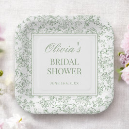 Plato De Papel Ducha de Novia Floral Vintage Francesa Verde Salvi