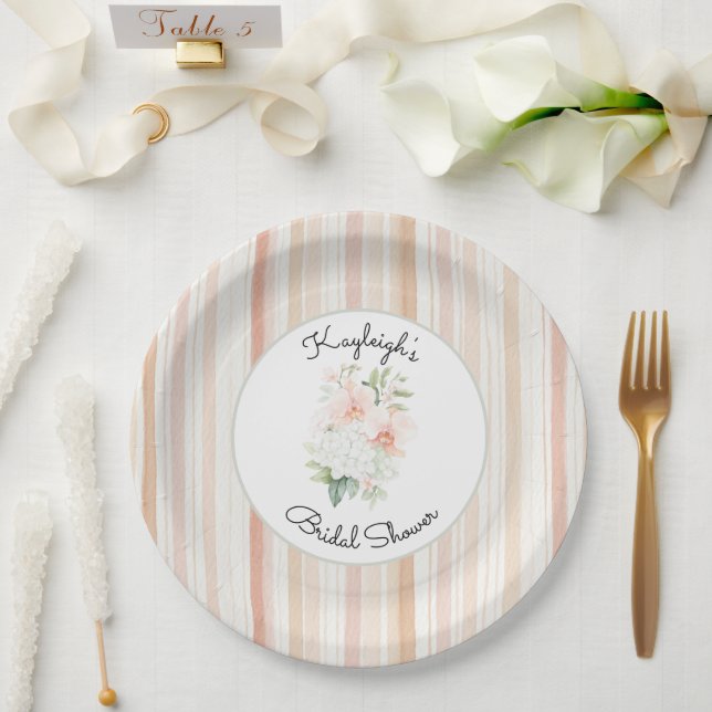 Plato De Papel Ducha de Novia Flores de Orquídea Melocotón Hermos (Boda)