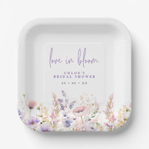 Plato De Papel Ducha de Novia Flores Silvestres Lila Amor en Flor