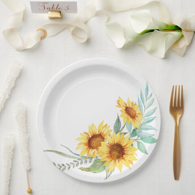 Plato De Papel Ducha de novia girasol (Boda)