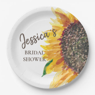 Plato De Papel Ducha de Novia Girasol Amarillo Marrón Blanco