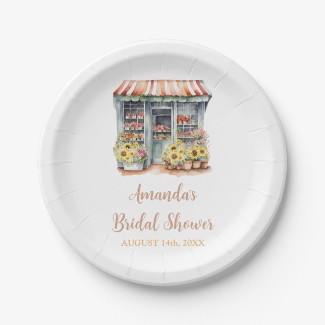 Plato De Papel Ducha de Novia Girasoles Ella Está Fuera del Merca (Anverso)