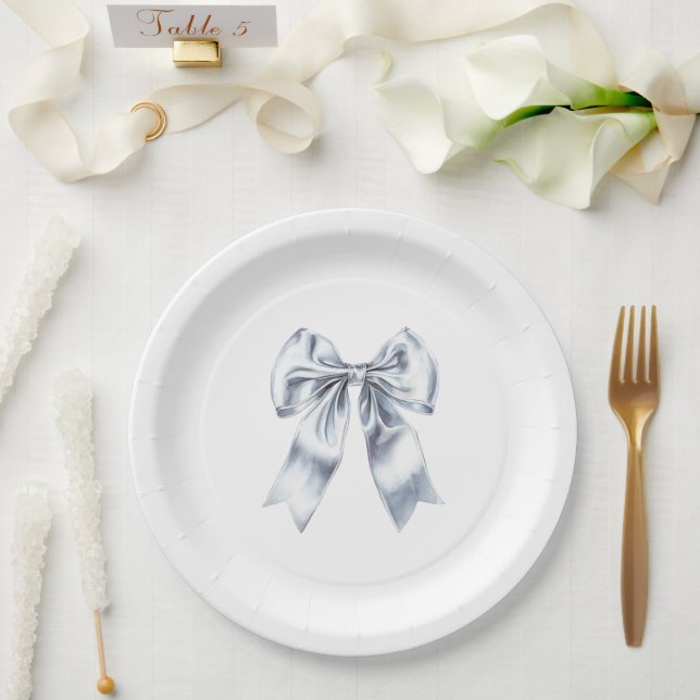 Plato De Papel Ducha de Novia Glam Bow de Plata (Boda)