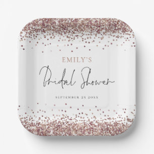 Plato De Papel Ducha de Novia Glam Rosa Dorado Brillante