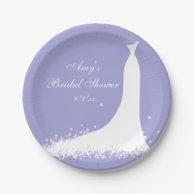 Plato De Papel Ducha de Novia, Lavanda, Mariposas Blancas (Anverso)