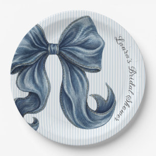 Plato De Papel Ducha de Novia Lazo de Vaqueros Azules