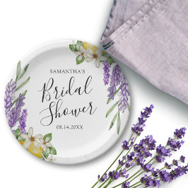 Plato De Papel Ducha de novia moderna de lémones y lavanda