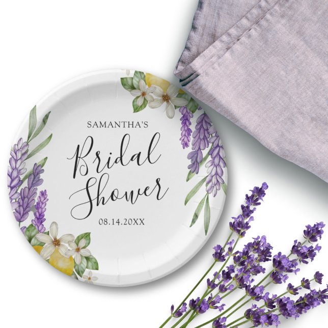 Plato De Papel Ducha de novia moderna de lémones y lavanda (Subido por el creador)