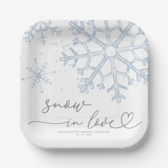 Plato De Papel Ducha de Novia Nieve Enamorada (Anverso)