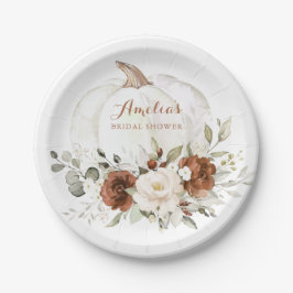 Plato De Papel Ducha de Novia Otoño Calabaza Verde Floral Óxido