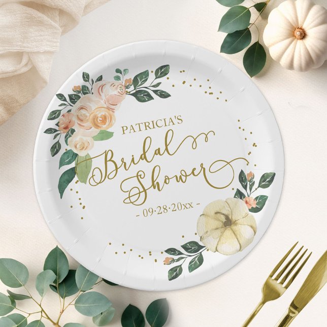 Plato De Papel Ducha de Novia Otoño Flor de Melocotón Calabaza (Subido por el creador)